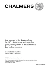 Gap Analysis of the Documents in the ISO 14000-Series with Regard to Quality Management of Environmental Data and Information
