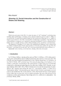 Mira Moshe* Shaming 2.0. Social Interaction and the Construction Of
