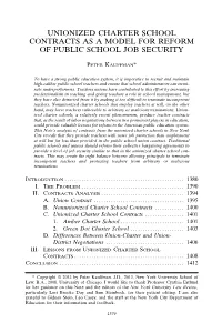 Unionized Charter School Contracts As a Model for Reform of Public School Job Security