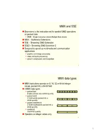 MMX and SSE MMX Data Types