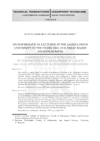 On Mathematical Lectures at the Jagiellonian University in the Years 1860‒1918