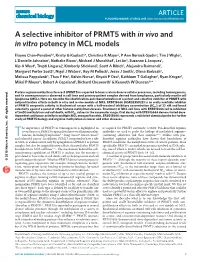 A Selective Inhibitor of PRMT5 with in Vivo and in Vitro Potency in MCL Models