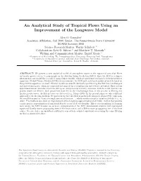 An Analytical Study of Tropical Flows Using an Improvement of the Longwave Model