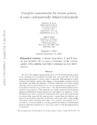Complete Monotonicity for Inverse Powers of Some Combinatorially