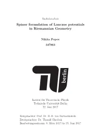 Spinor Formulation of Lanczos Potentials in Riemannian Geometry