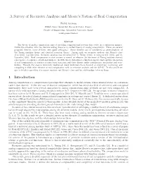 A Survey of Recursive Analysis and Moore's Notion of Real Computation