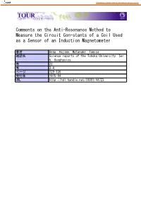 Comments on the Anti-Resonance Method to Measure the Circuit Con-Stants of a Coil Used As a Sensor of an Induction Magnetometer