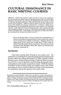 Cultural Dissonance in Basic Writing Courses