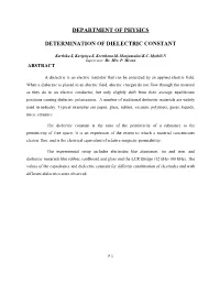 Department of Physics Determination of Dielectric