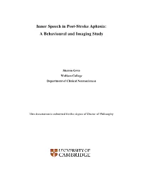 Inner Speech in Post-Stroke Aphasia: a Behavioural and Imaging Study