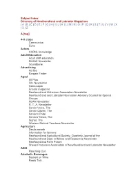 Subject Index Directory of Newfoundland and Labrador