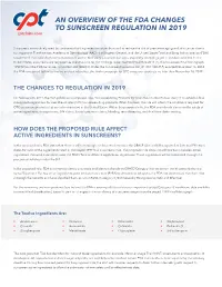 AN OVERVIEW of the FDA CHANGES to SUNSCREEN REGULATION in 2019 Cptclabs.Com