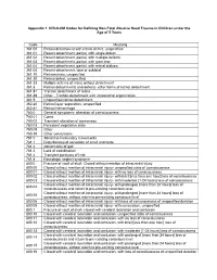 Appendix 1. ICD-9-CM Codes for Defining Non-Fatal Abusive Head Trauma in Children Under the Age of 5 Years Code Meaning 361.00 R