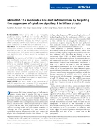 Microrna-155 Modulates Bile Duct Inflammation by Targeting the Suppressor of Cytokine Signaling 1 in Biliary Atresia