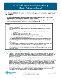 Rapid Review: Performance and Feasibility of Rapid COVID-19 Tests