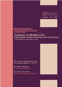 Judaism in Modern Era Interpretative Studies of Ancient and Current Texts