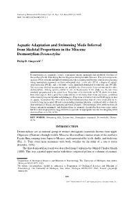 Aquatic Adaptation and Swimming Mode Inferred from Skeletal Proportions in the Miocene Desmostylian Desmostylus