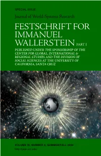 Festschrift for Immanuel Wallerstein Part I