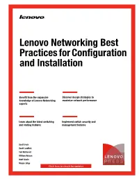 Lenovo Networking Best Practices for Configuration and Installation