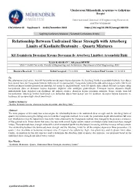 Relationship Between Undrained Shear Strength with Atterberg Limits of Kaolinite/Bentonite – Quartz Mixtures