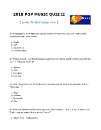 2018 Pop Music Quiz Ii