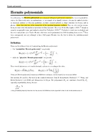 Hermite Polynomials 1 Hermite Polynomials