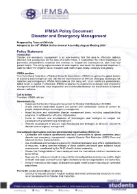 IFMSA Policy Document Disaster and Emergency Management