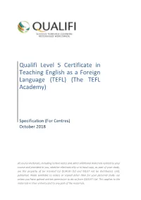 Qualifi Level 5 Certificate in Teaching English As a Foreign Language (TEFL) (The TEFL Academy)