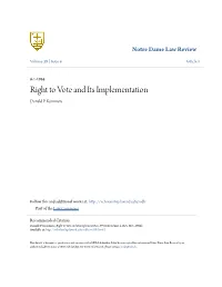 Right to Vote and Its Implementation Donald P