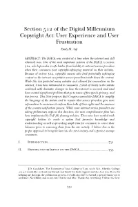 Section 512 of the Digital Millennium Copyright Act: User Experience and User Frustration