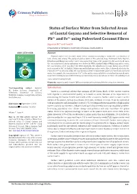 Status of Surface Water from Selected Areas of Coastal Guyana And