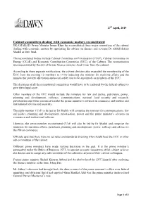 Cabinet Committees Dealing with Economic Matters Reconstituted