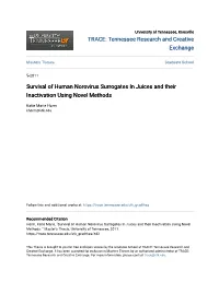 Survival of Human Norovirus Surrogates in Juices and Their Inactivation Using Novel Methods