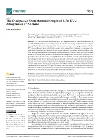 The Dissipative Photochemical Origin of Life: UVC Abiogenesis of Adenine
