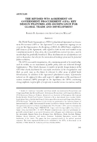 The Revised Wto Agreement on Government Procurement (Gpa): Key Design Features and Significance for Global Trade and Development