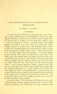 Transubstantiation in Ecclesiastical Philosophy