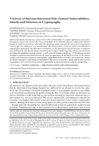 A Survey of Microarchitectural Side-Channel Vulnerabilities, Attacks and Defenses in Cryptography