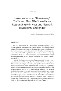Canadian Internet “Boomerang” Traffic and Mass NSA Surveillance: Responding to Privacy and Network Sovereignty Challenges1