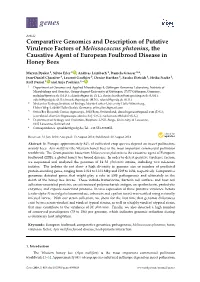 Comparative Genomics and Description of Putative Virulence Factors of Melissococcus Plutonius, the Causative Agent of European Foulbrood Disease in Honey Bees