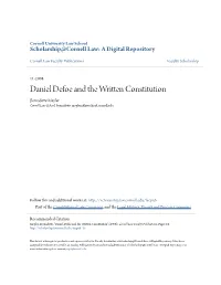 Daniel Defoe and the Written Constitution Bernadette Meyler Cornell Law School, Bernadette-Meyler@Lawschool.Cornell.Edu