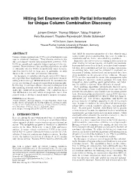 Hitting Set Enumeration with Partial Information for Unique Column Combination Discovery