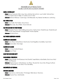 Reminder List of Productions Eligible for the 90Th Academy Awards Alien