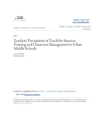 Teachers' Perceptions of Teach for America Training and Classroom Management in Urban Middle Schools Tenechia Platt Walden University