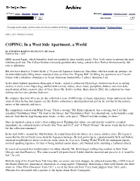 COPING; in a West Side Apartment, a World