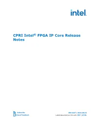 CPRI Intel® FPGA IP Core Release Notes