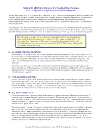 Allowable Milk Substitution Summary for Nondisabled Children