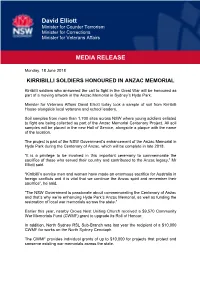 David Elliott MEDIA RELEASE