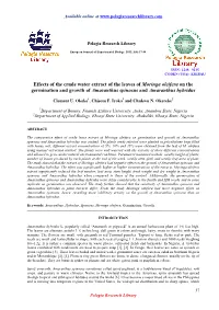 Effects of the Crude Water Extract of the Leaves of Moringa Oleifera on the Germination and Growth of Amaranthus Spinosus and Amaranthus Hybridus