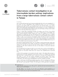 Tuberculosis Contact Investigation in an Intermediate Burden Setting: Implications from a Large Tuberculosis Contact Cohort in Taiwan