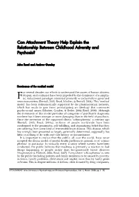 Can Attachment Theory Help Explain the Relationship Between Childhood Adversity and Psychosis?